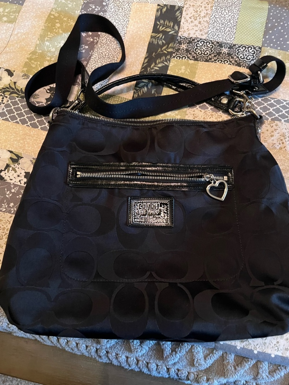 Coach Black Signature Jacquard Shoulder Bag with Silver Hardware - Picture 3 of 5